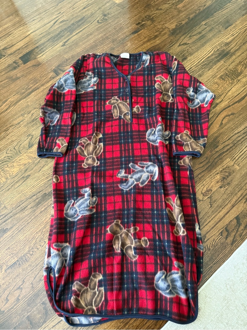 Vintage Partner Furry Bear Sweatshirt Red Plaid Nightgown Women’s Medium